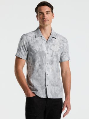 Leaf Print Camp Collar Shirt