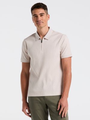 Ribbed Quarter Zip Heathered Polo