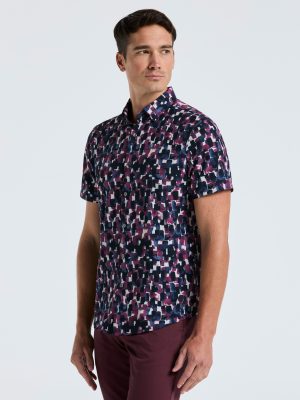 Slim Fit Total Stretch Watercolor Print Shirt